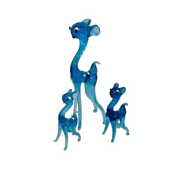 Vintage Murano Hand Blown Art Glass Miniature Light Blue Deer Figures Family Set - Picture 3 of 7